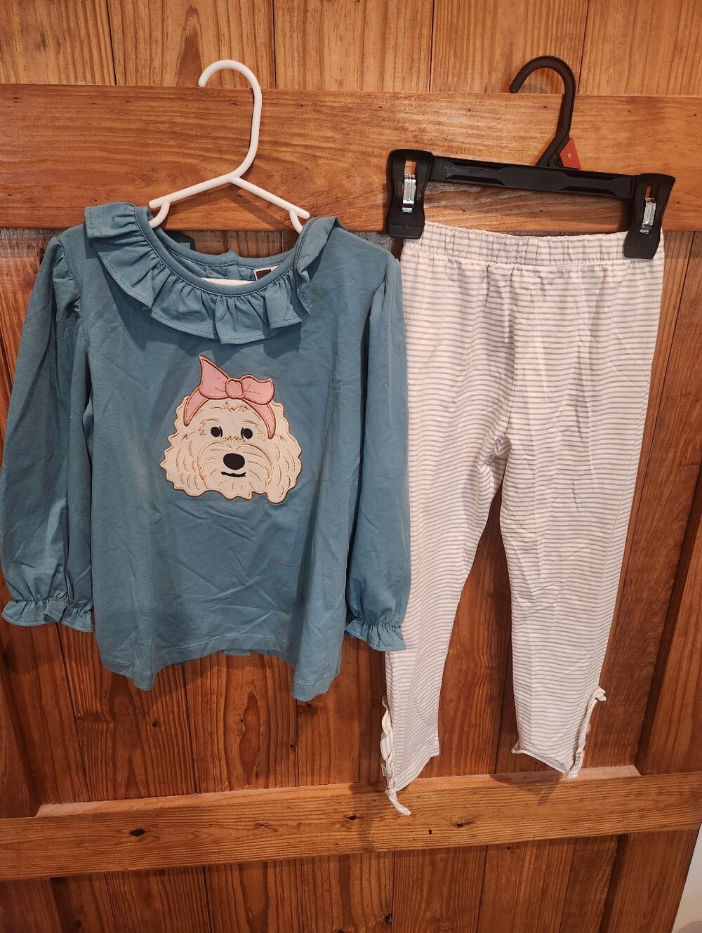 Blue Ruffle Collar Kids Top with Puppy Graphic